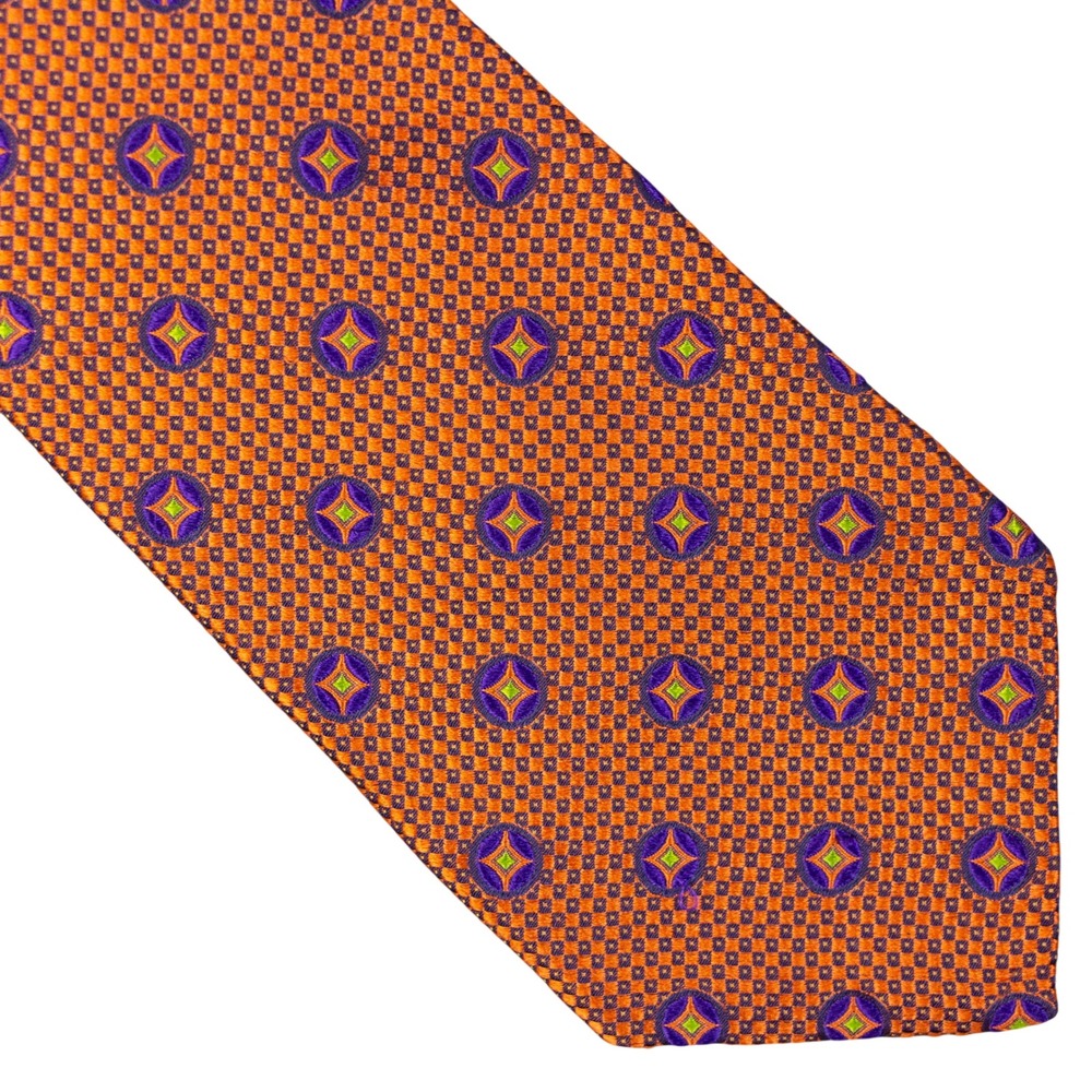 Robert Talbott Best of Class Orange Geometric Medallion Silk Tie Hand Sewn USA